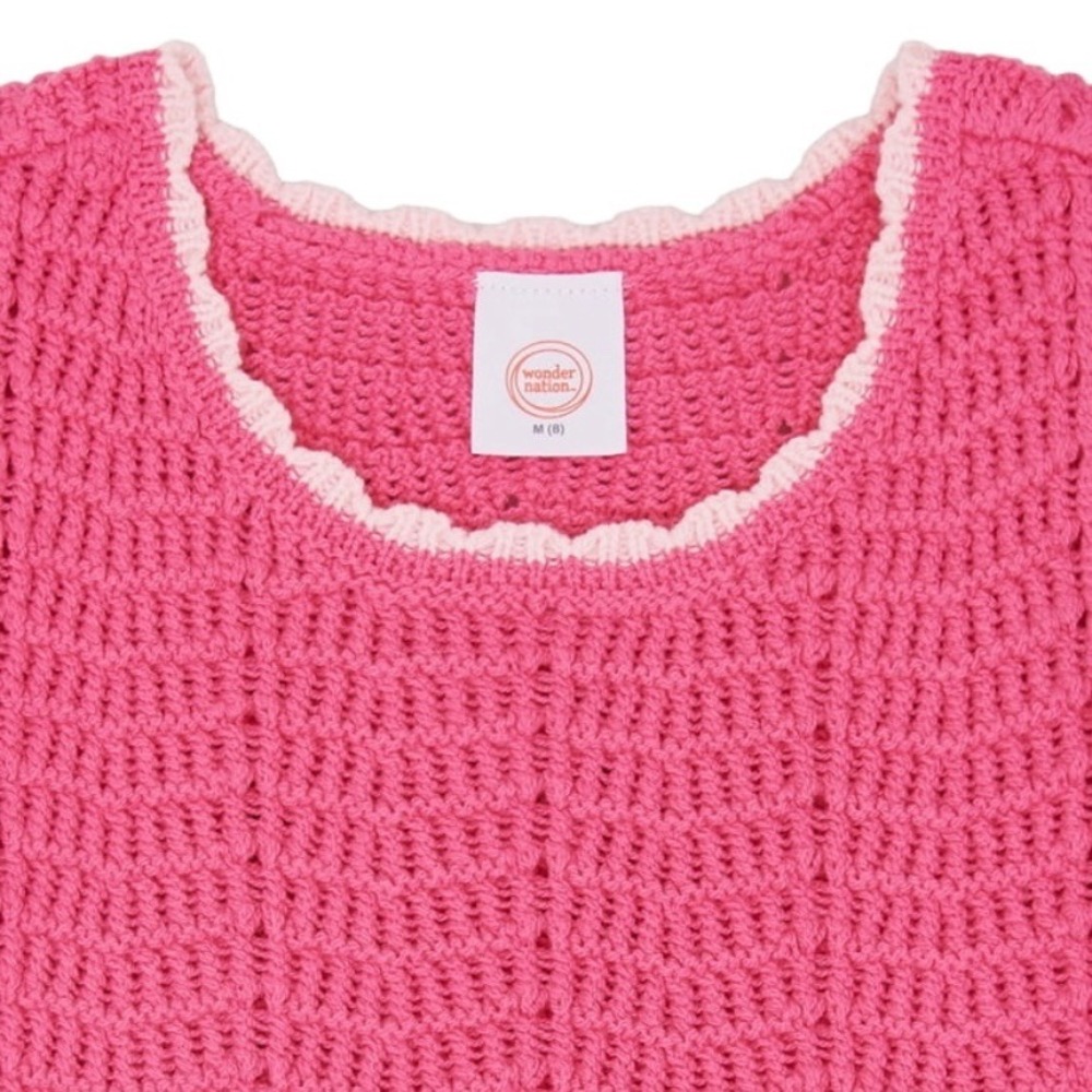Wonder Nation Girls Pink Cheer Crochet Knit Sweater Tank Top XL 14-16 NEW - Picture 3 of 10